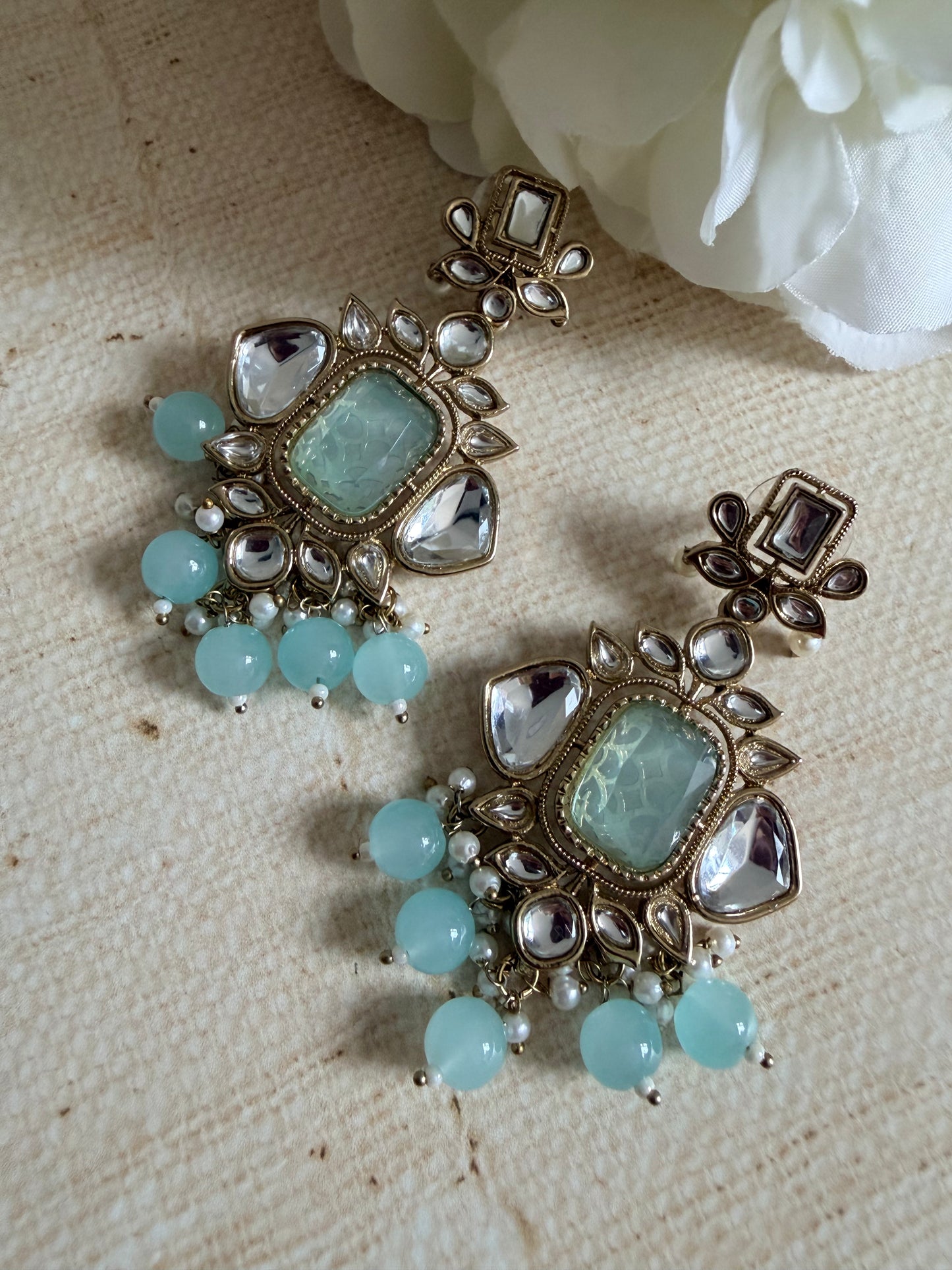 Sia Blue Kundan Pearl Earrings (ST1062)