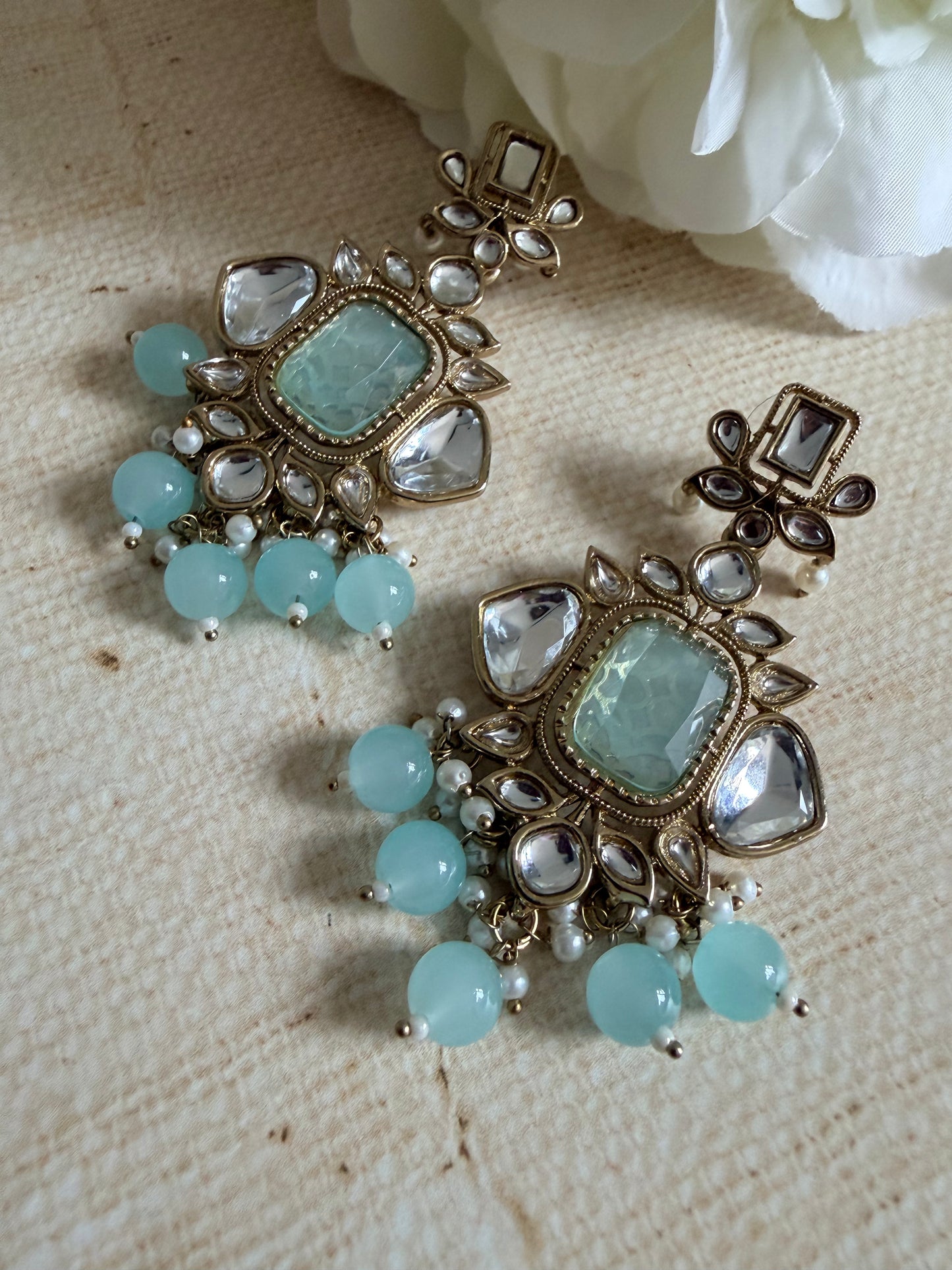Sia Blue Kundan Pearl Earrings (ST1062)