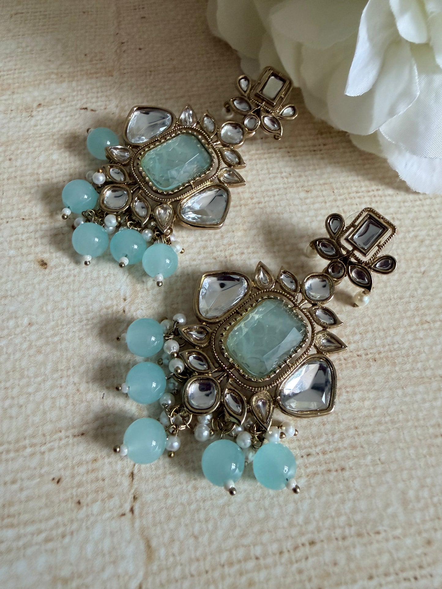 Sia Blue Kundan Pearl Earrings (ST1062)