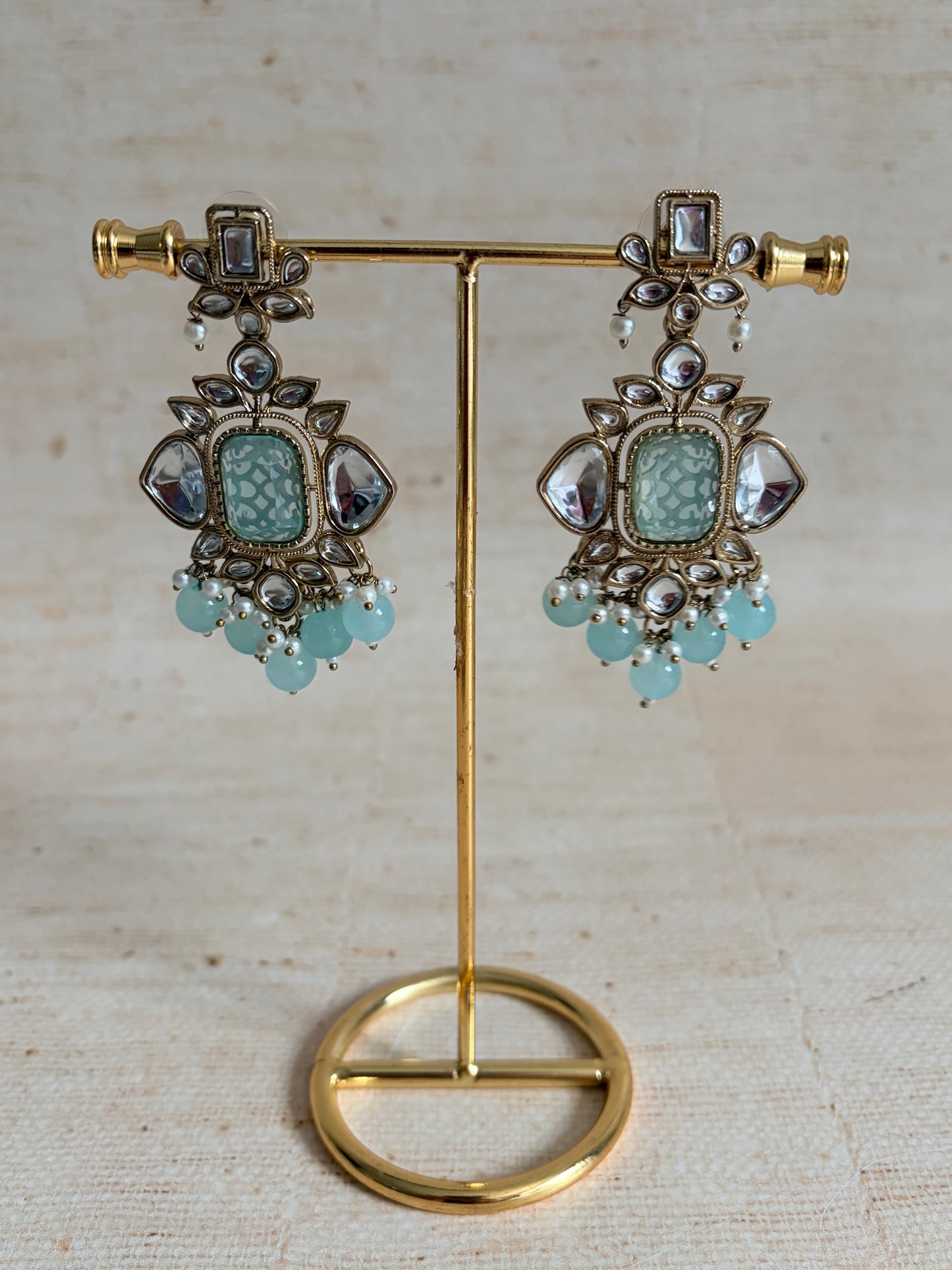 Sia Blue Kundan Pearl Earrings (ST1062)