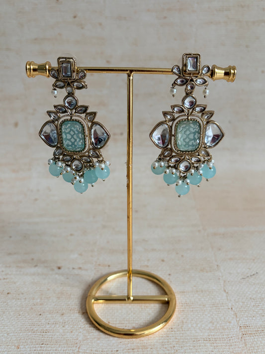 Sia Blue Kundan Pearl Earrings (ST1062)