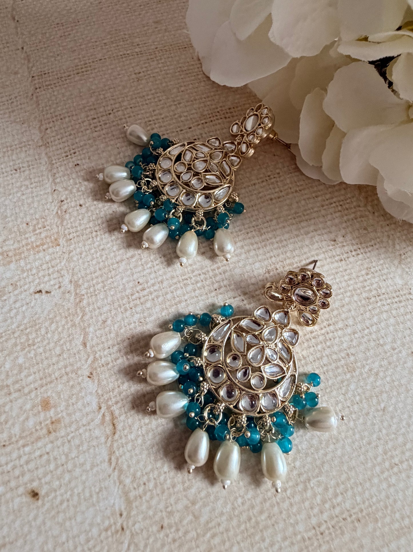 Noor Green Gold Plated Kundan Earrings And Tikka Set (ST979)