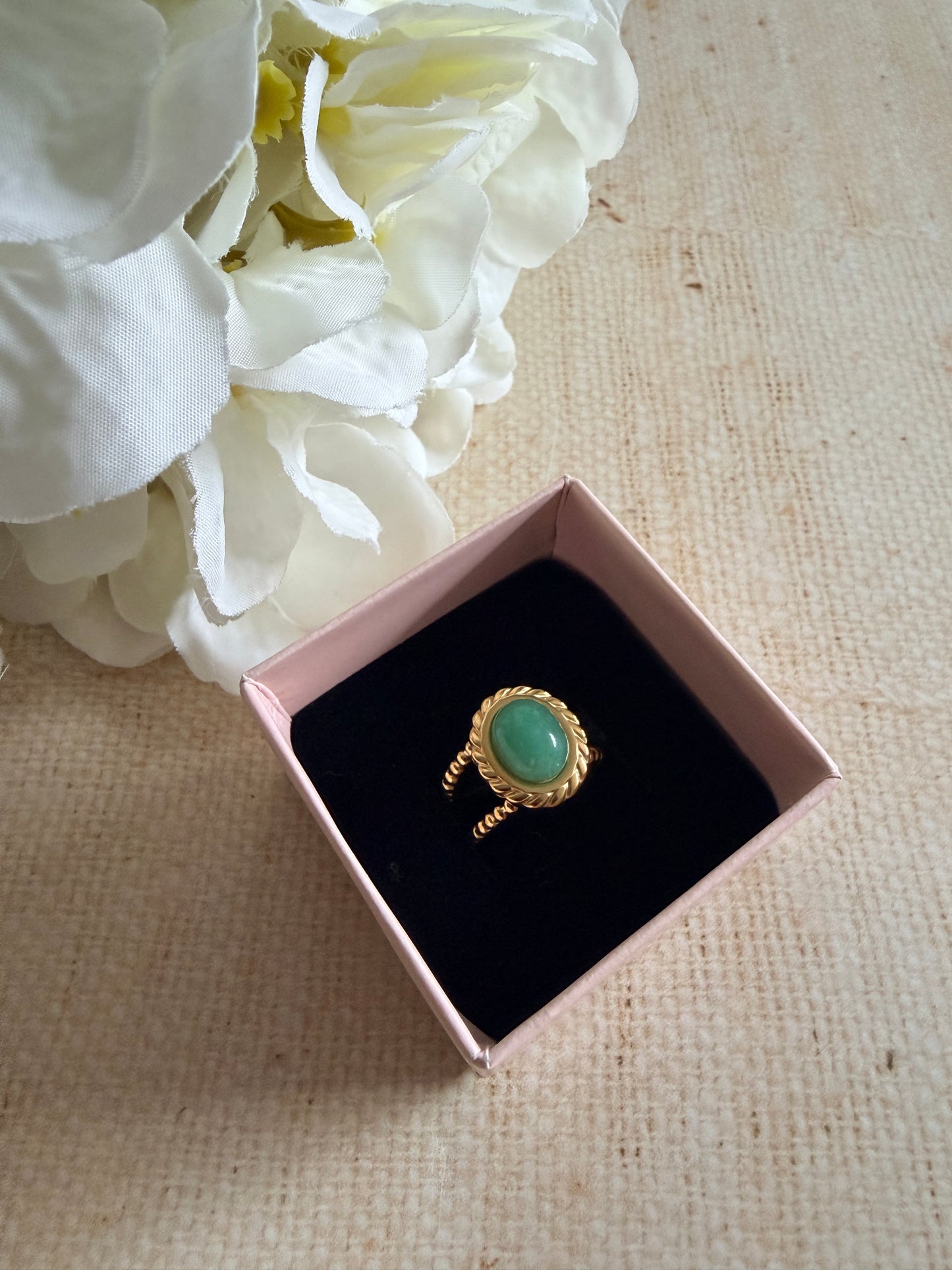 Gold Plated Green Double Band Ring (ST1097)