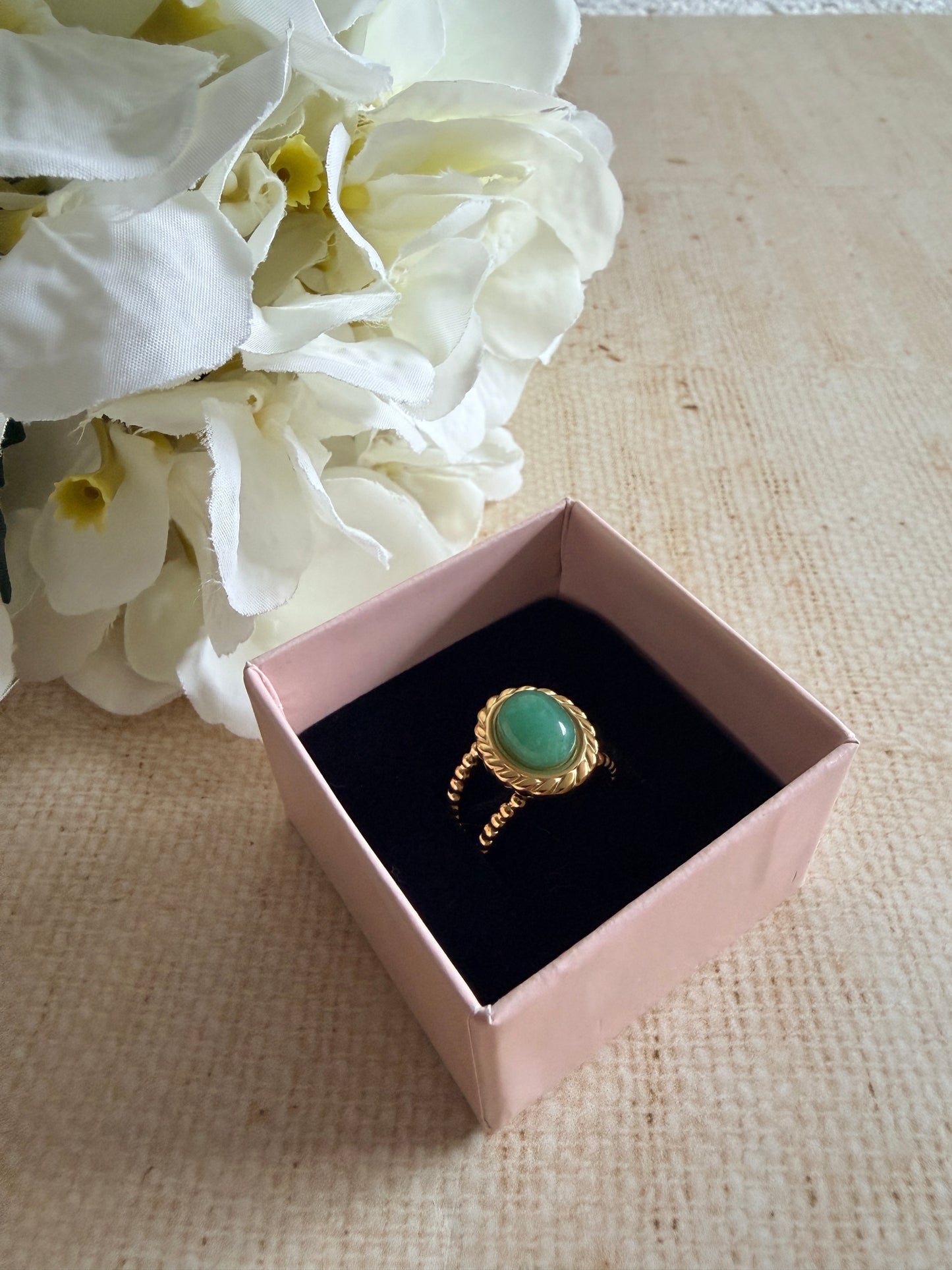 Gold Plated Green Double Band Ring (ST1097)