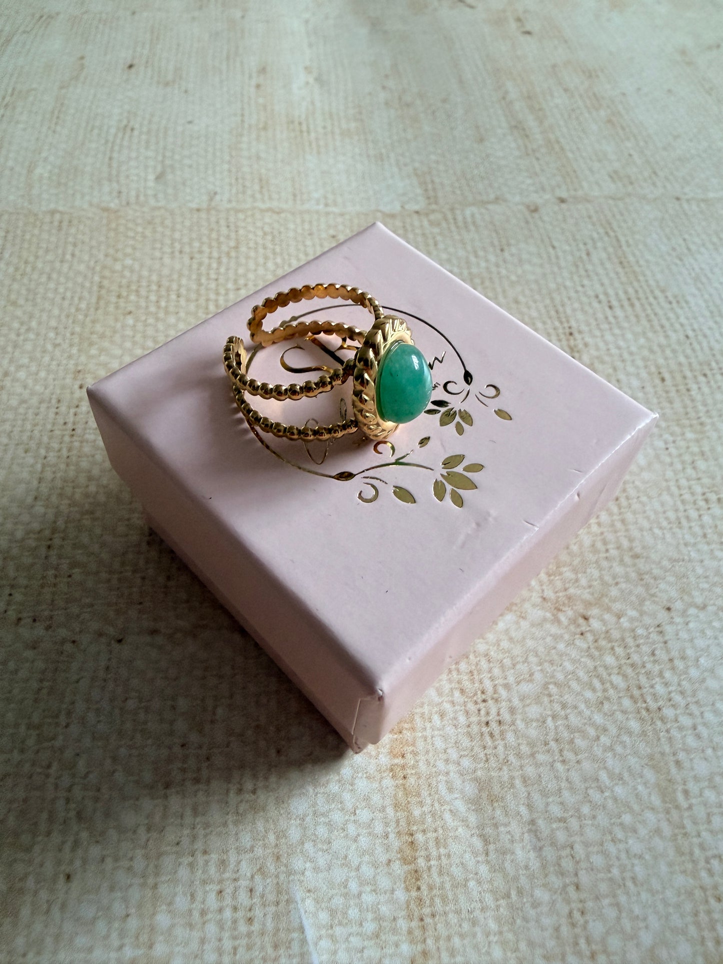 Gold Plated Green Double Band Ring (ST1097)