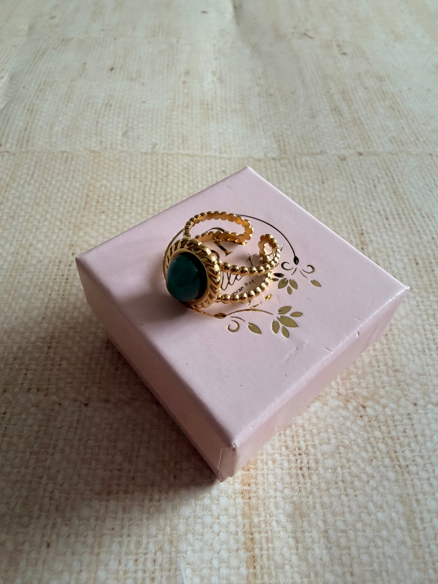 Gold Plated Green Double Band Ring (ST1097)