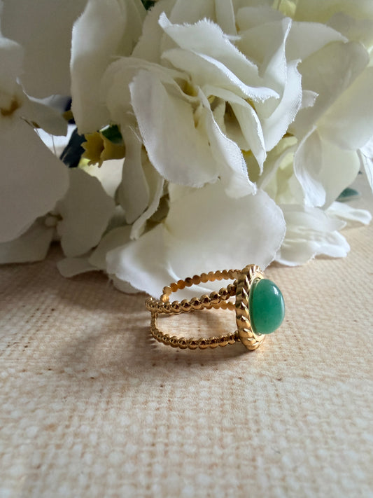 Gold Plated Green Double Band Ring (ST1097)