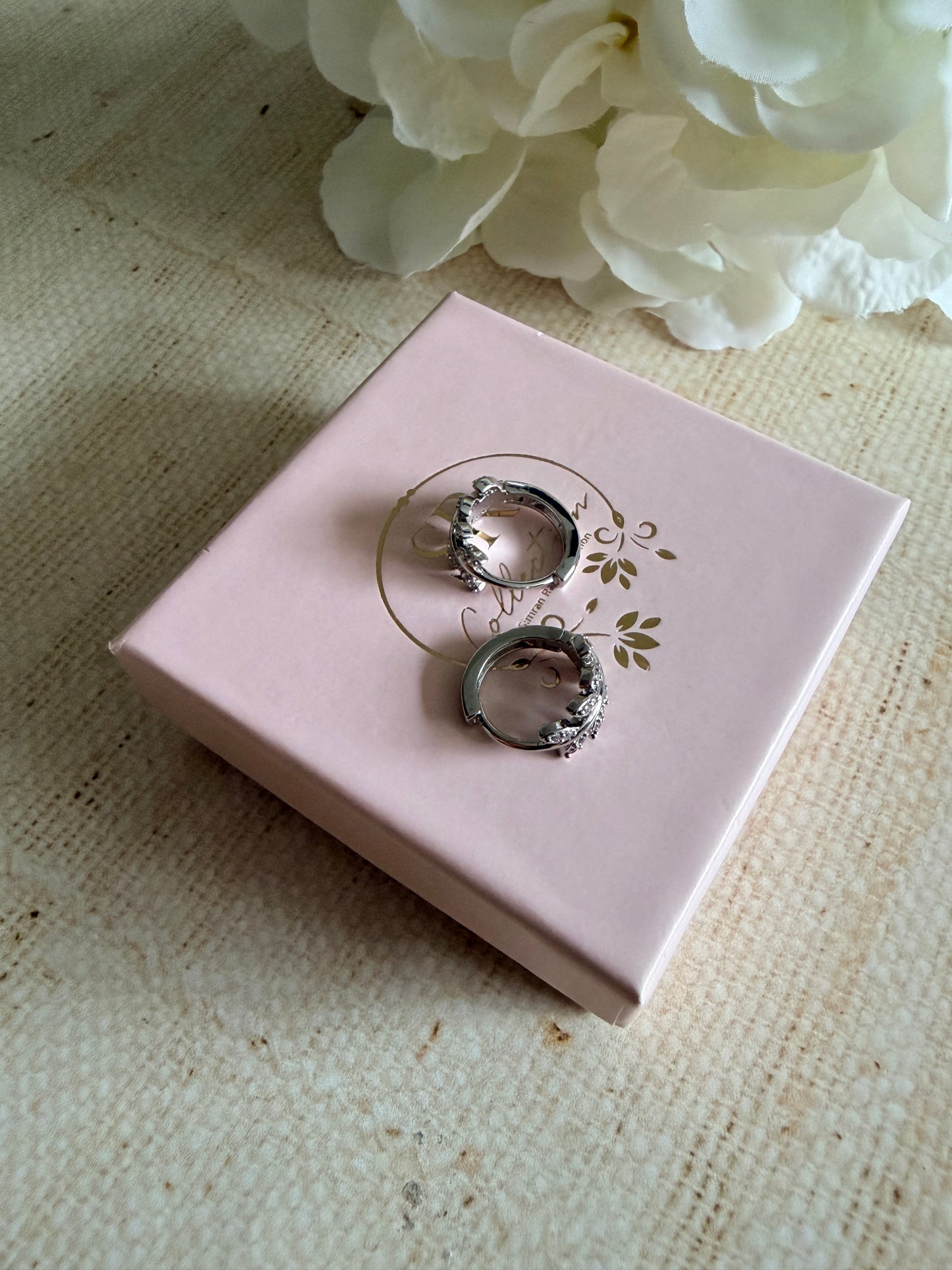 Silver Leaf Huggie Hoop Earrings (ST879)