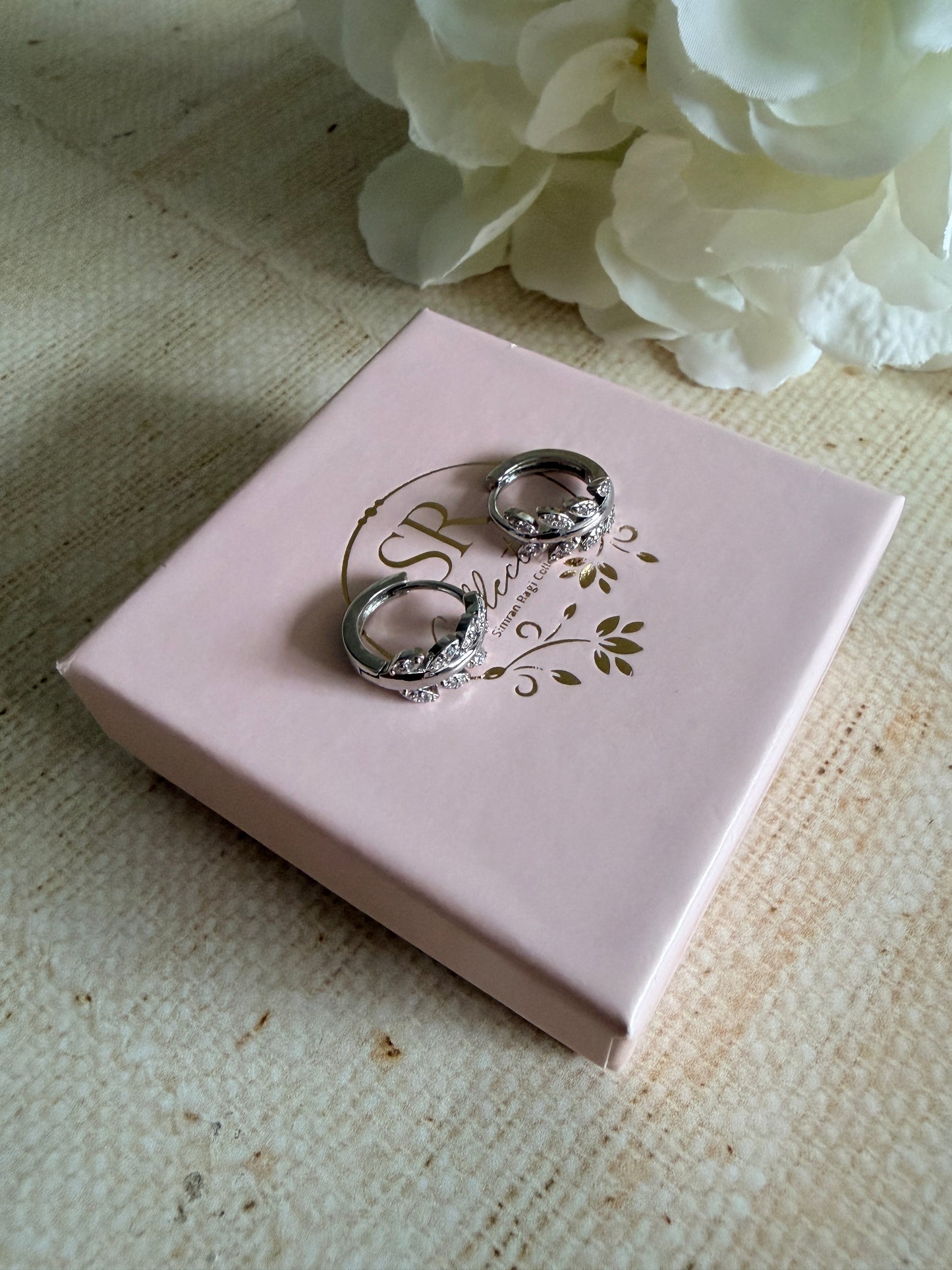 Silver Leaf Huggie Hoop Earrings (ST879)