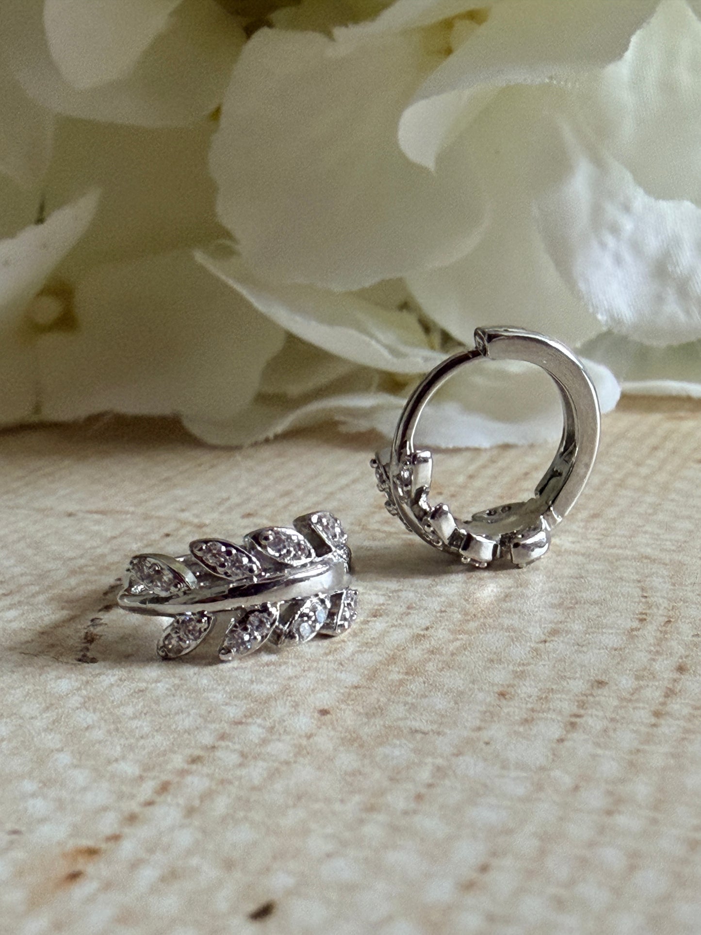 Silver Leaf Huggie Hoop Earrings (ST879)