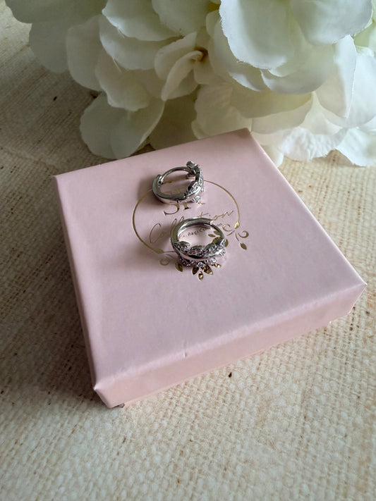 Silver Leaf Huggie Hoop Earrings (ST879)