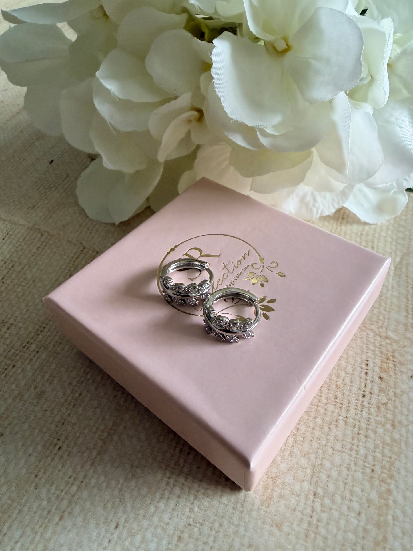 Silver Leaf Huggie Hoop Earrings (ST879)