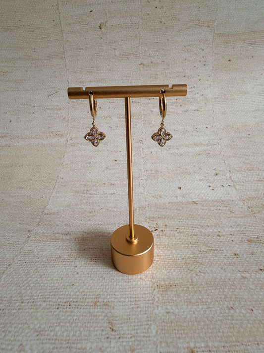 Gold Plated Dangle Clover Flower Earrings (ST1103)