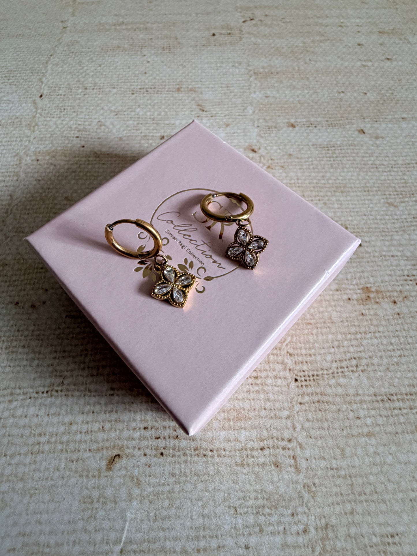 Gold Plated Dangle Clover Flower Earrings (ST1103)