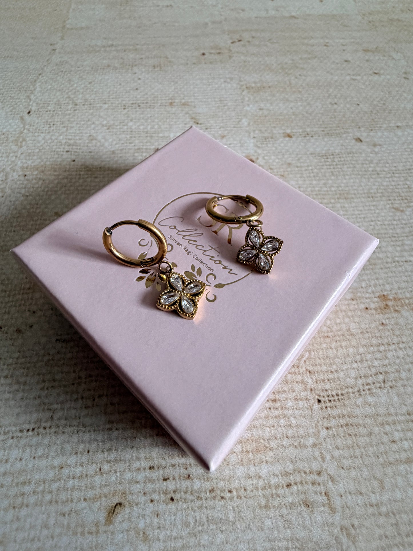 Gold Plated Dangle Clover Flower Earrings (ST1103)