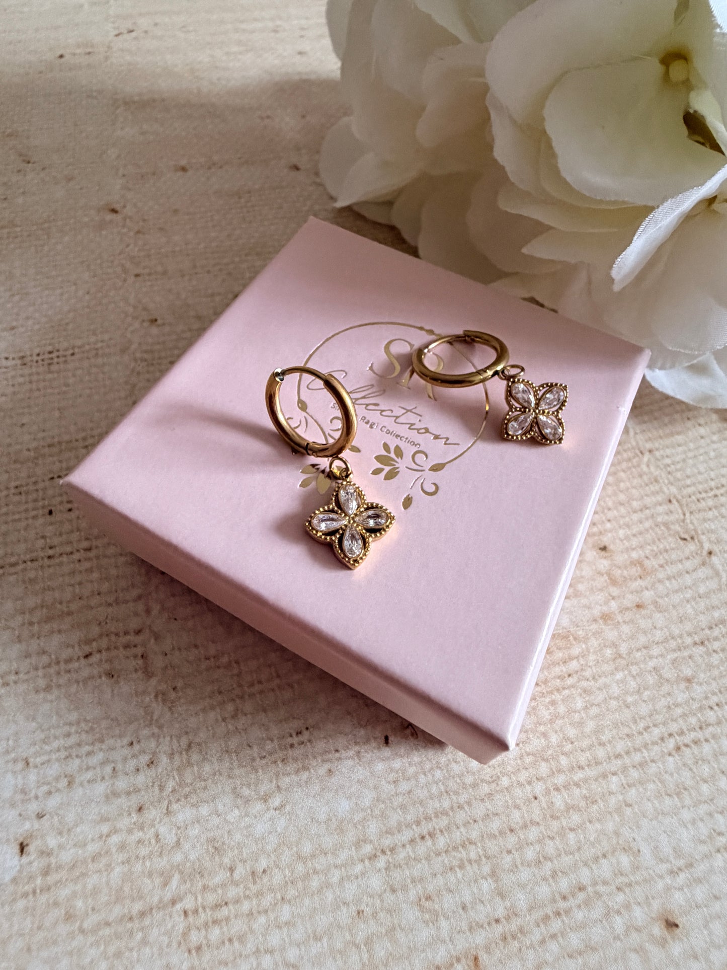 Gold Plated Dangle Clover Flower Earrings (ST1103)