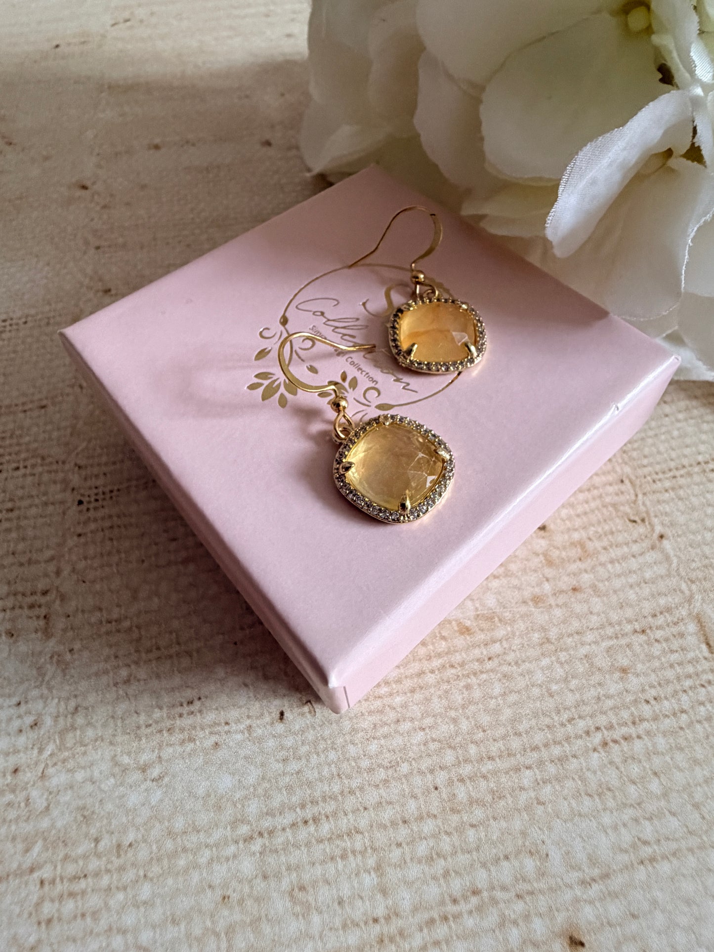 Yellow Stone Square Dangle Earrings (ST1101)