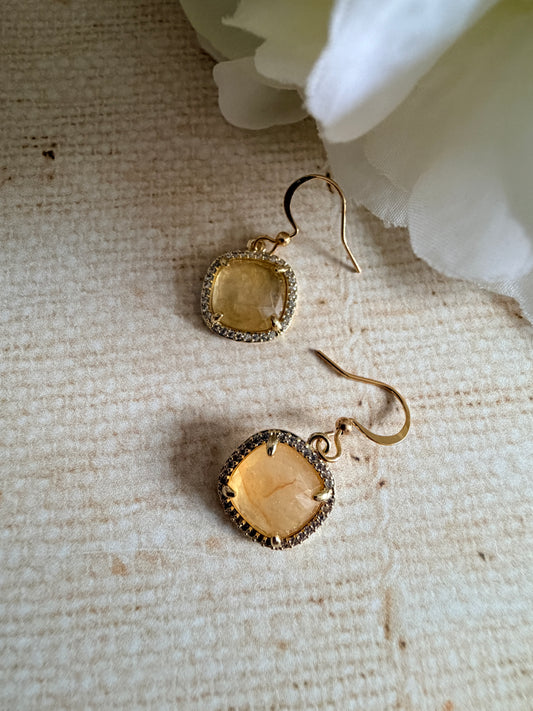 Yellow Stone Square Dangle Earrings (ST1101)