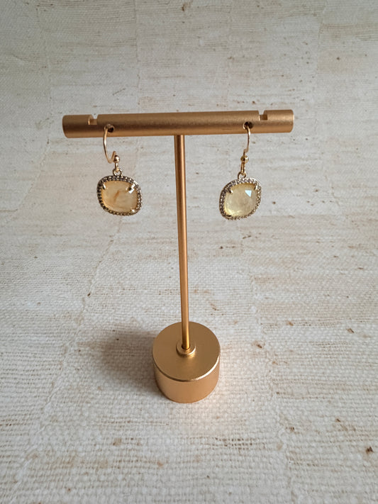Yellow Stone Square Dangle Earrings (ST1101)