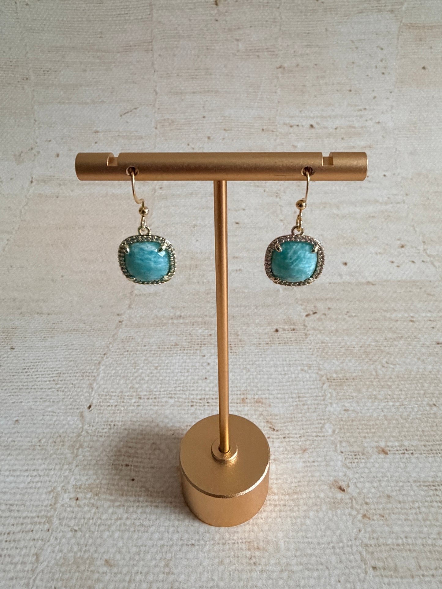 Aqua Blue Stone Square Dangle Earrings (ST1101)