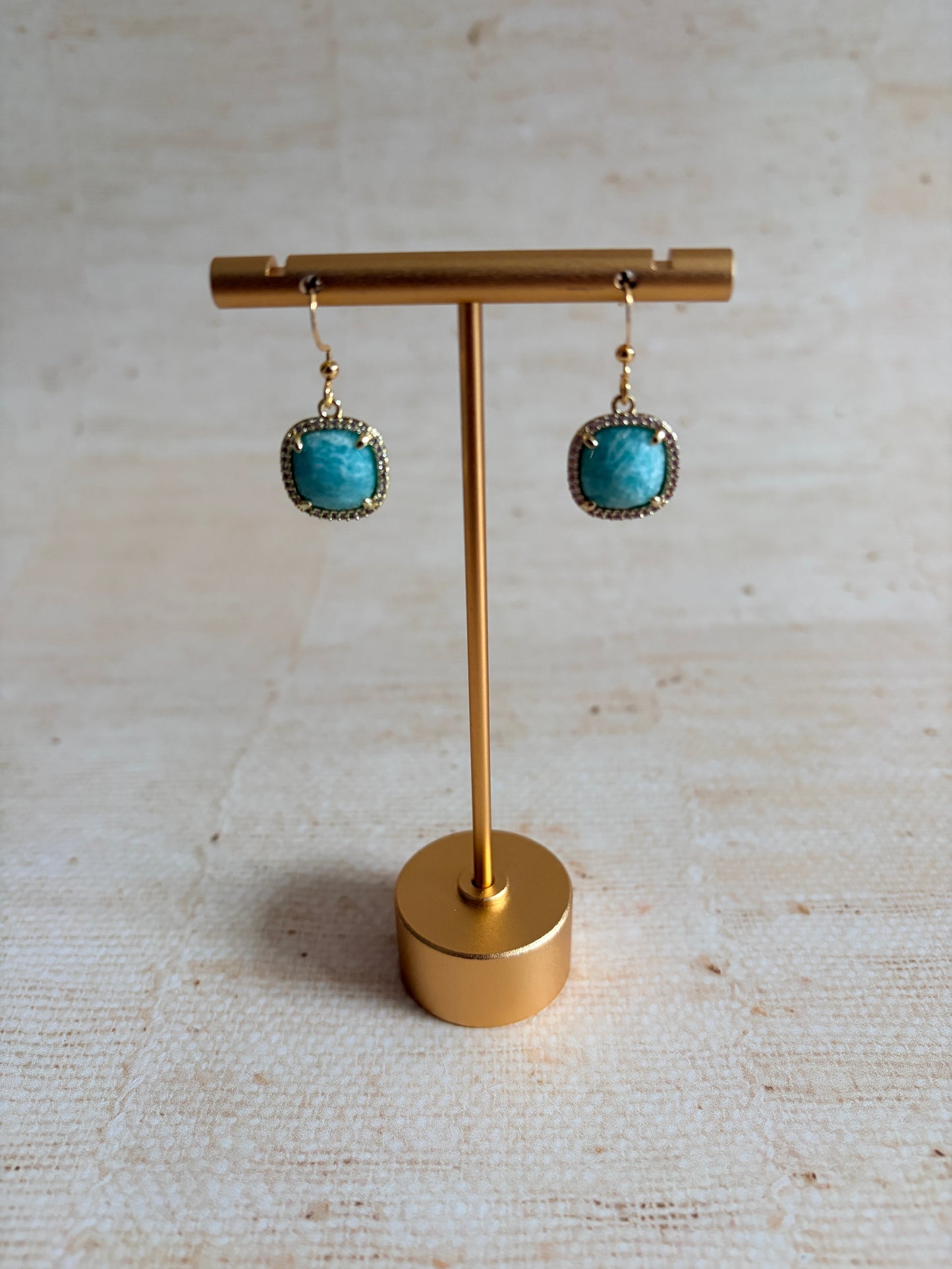 Aqua Blue Stone Square Dangle Earrings (ST1101)
