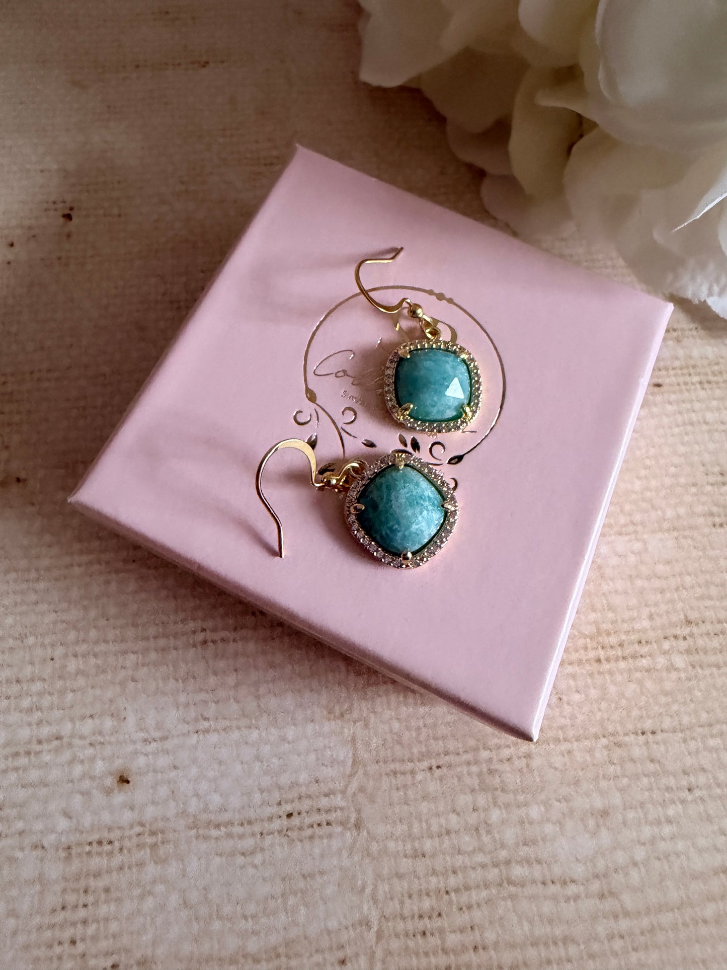 Aqua Blue Stone Square Dangle Earrings (ST1101)