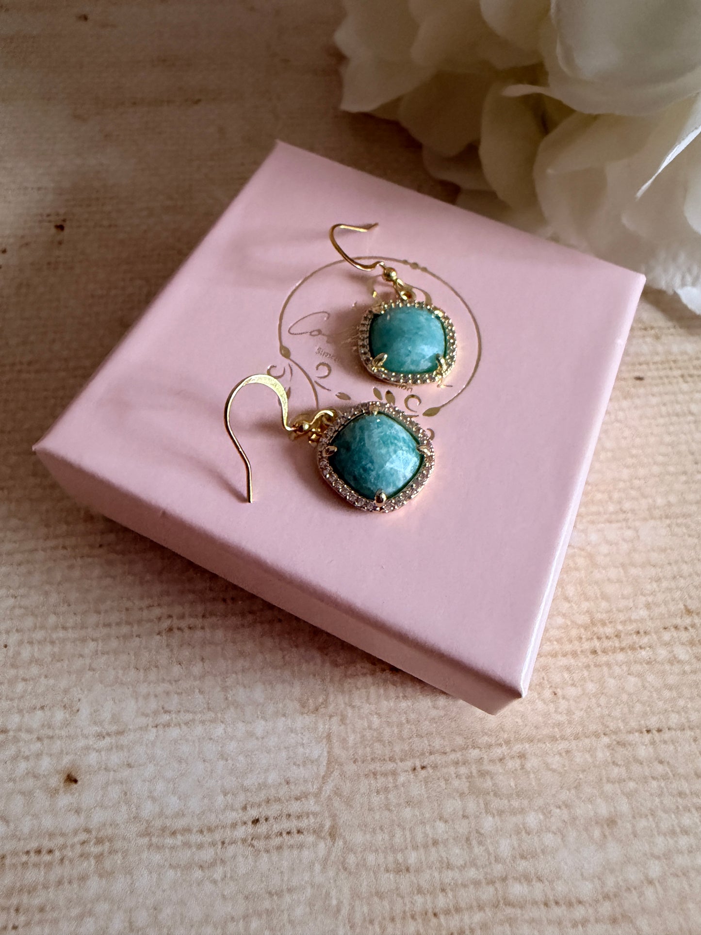 Aqua Blue Stone Square Dangle Earrings (ST1101)