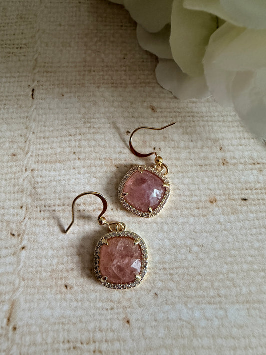 Pink Stone Square Dangle Earrings (ST1101)