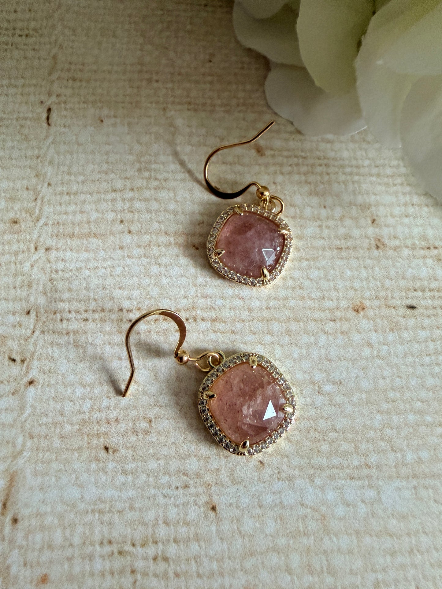 Pink Stone Square Dangle Earrings (ST1101)