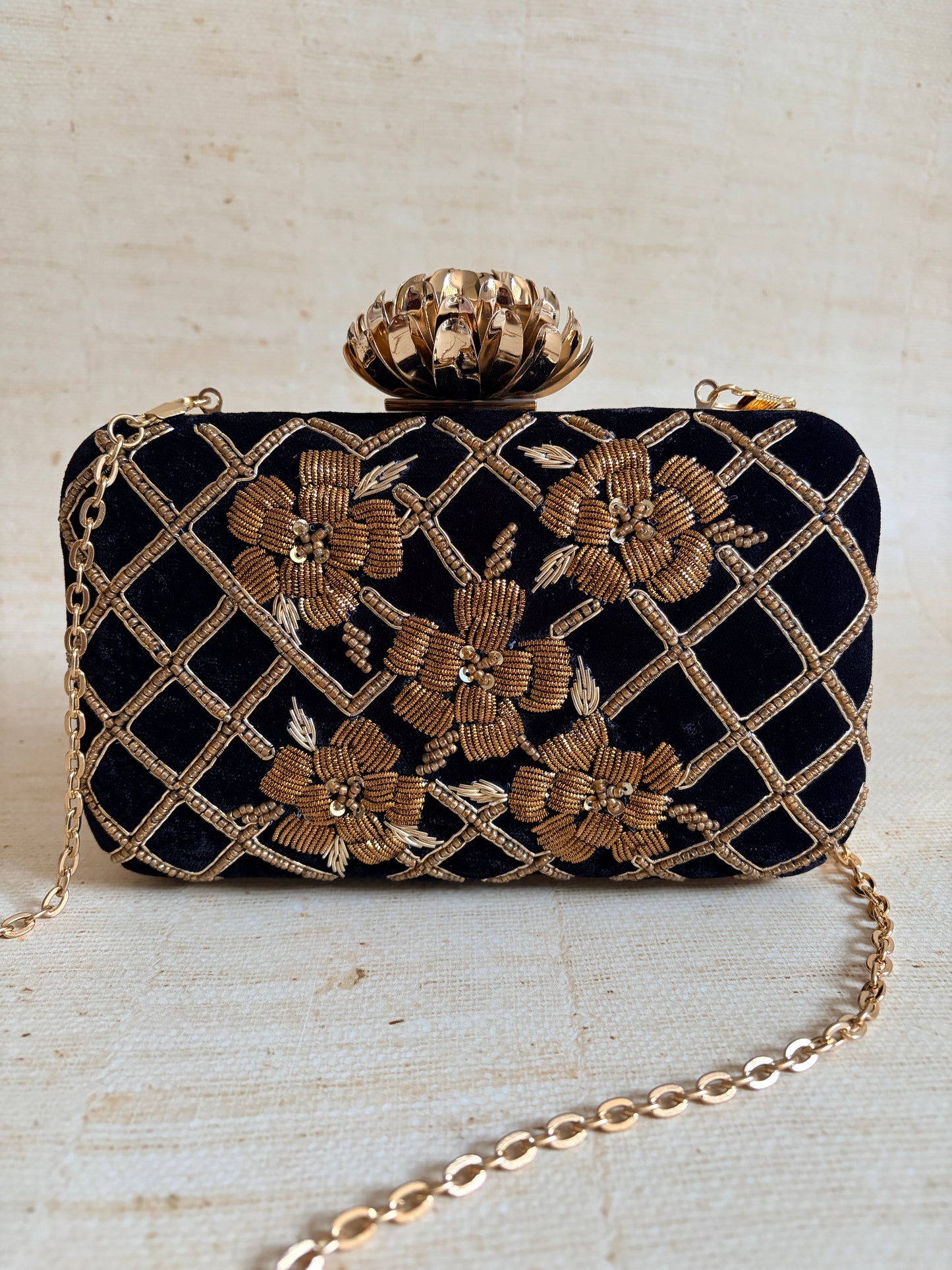 Jind (Rectangular Velvet Clutch) (Black) (ST1047)