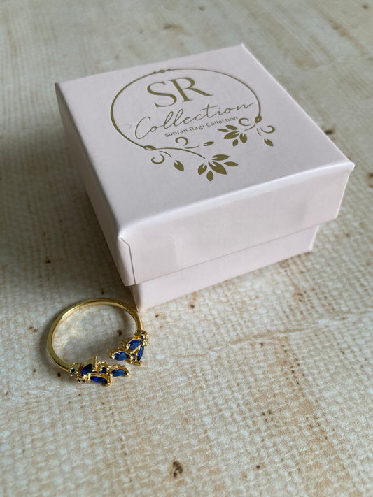 18K Gold Adjustable Dainty Leaf Ring (ST867) (Blue)