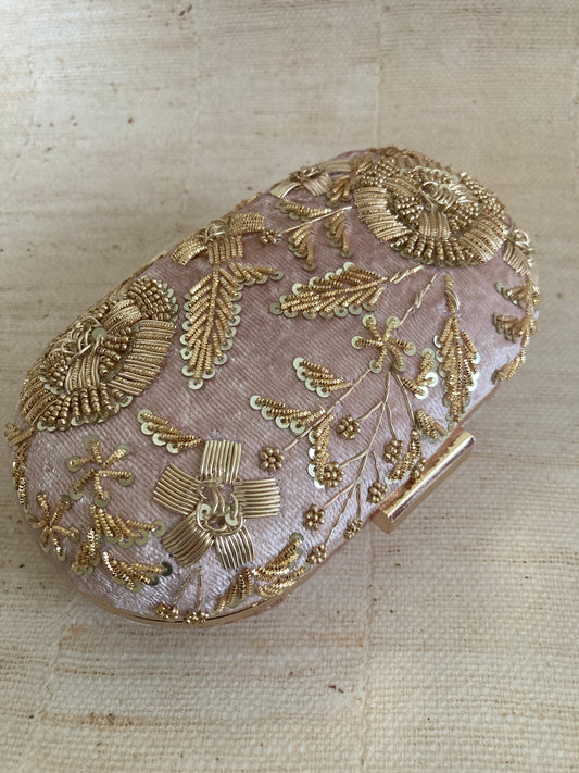 Rosa Blush Pink Oval Velvet Clutch (ST903)