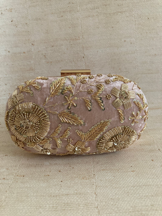 Rosa Blush Pink Oval Velvet Clutch (ST903)