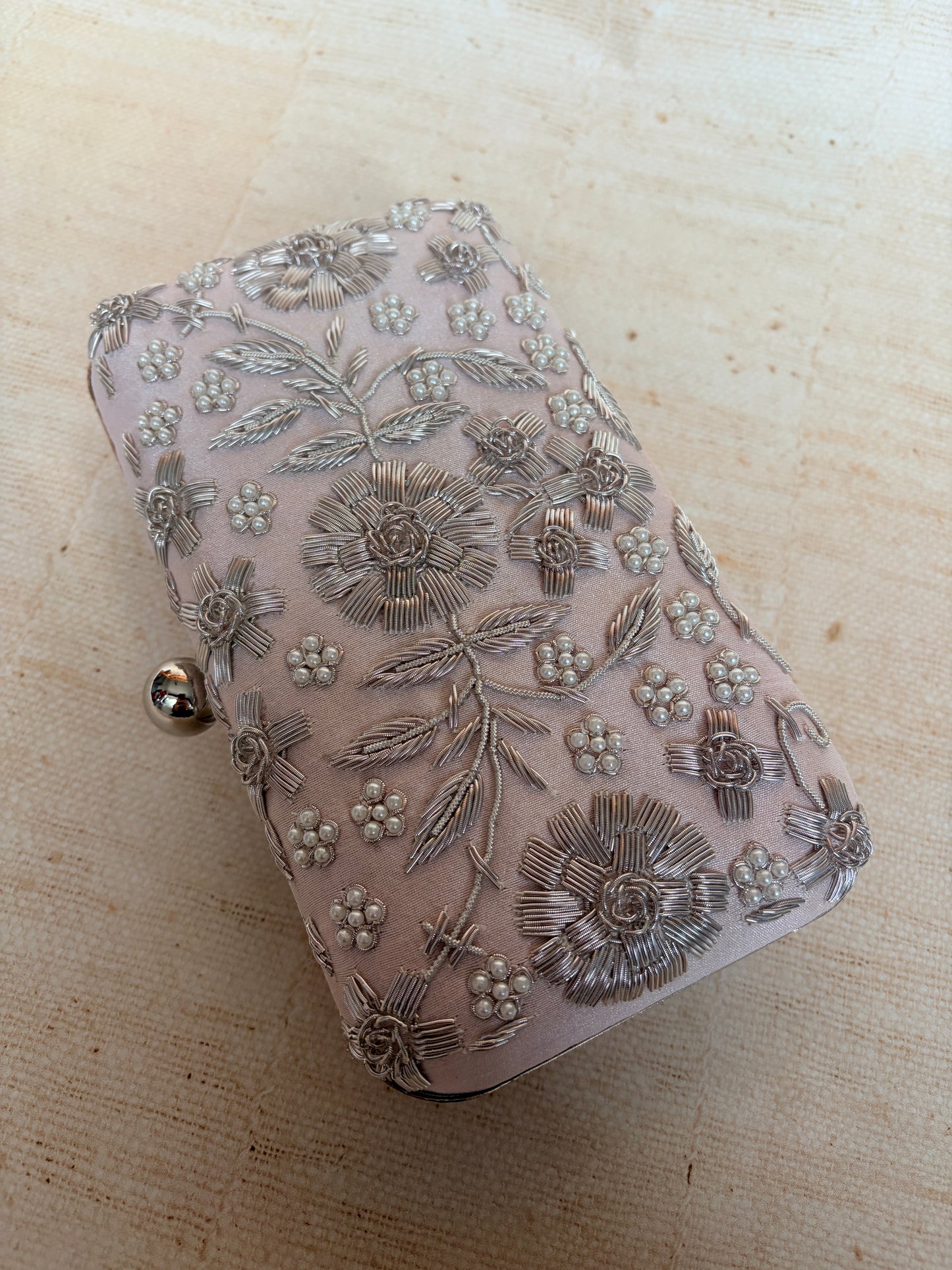 Alina (Rectangular Clutch) (Pale Pink Silver) (ST859)