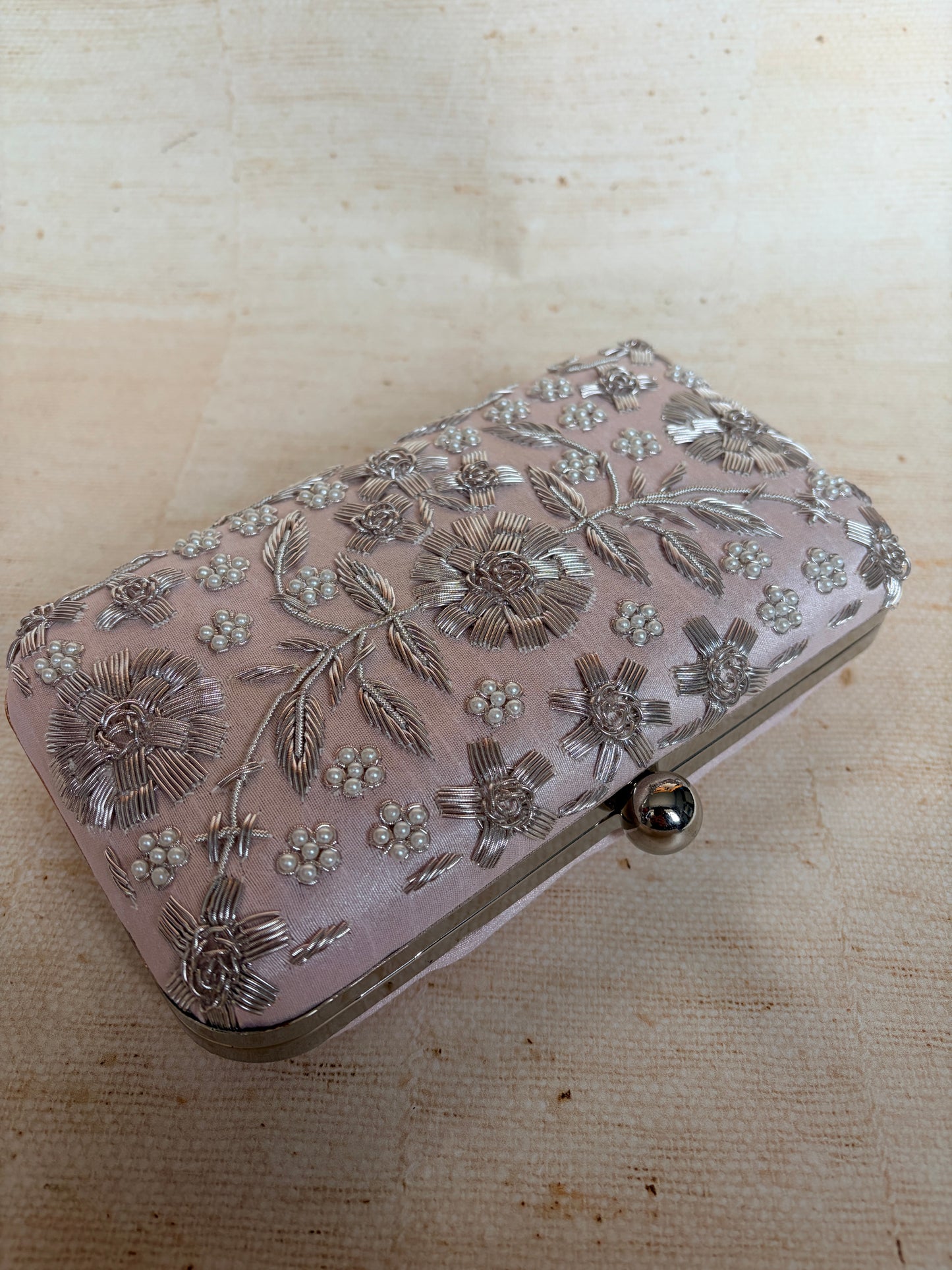 Alina (Rectangular Clutch) (Pale Pink Silver) (ST859)