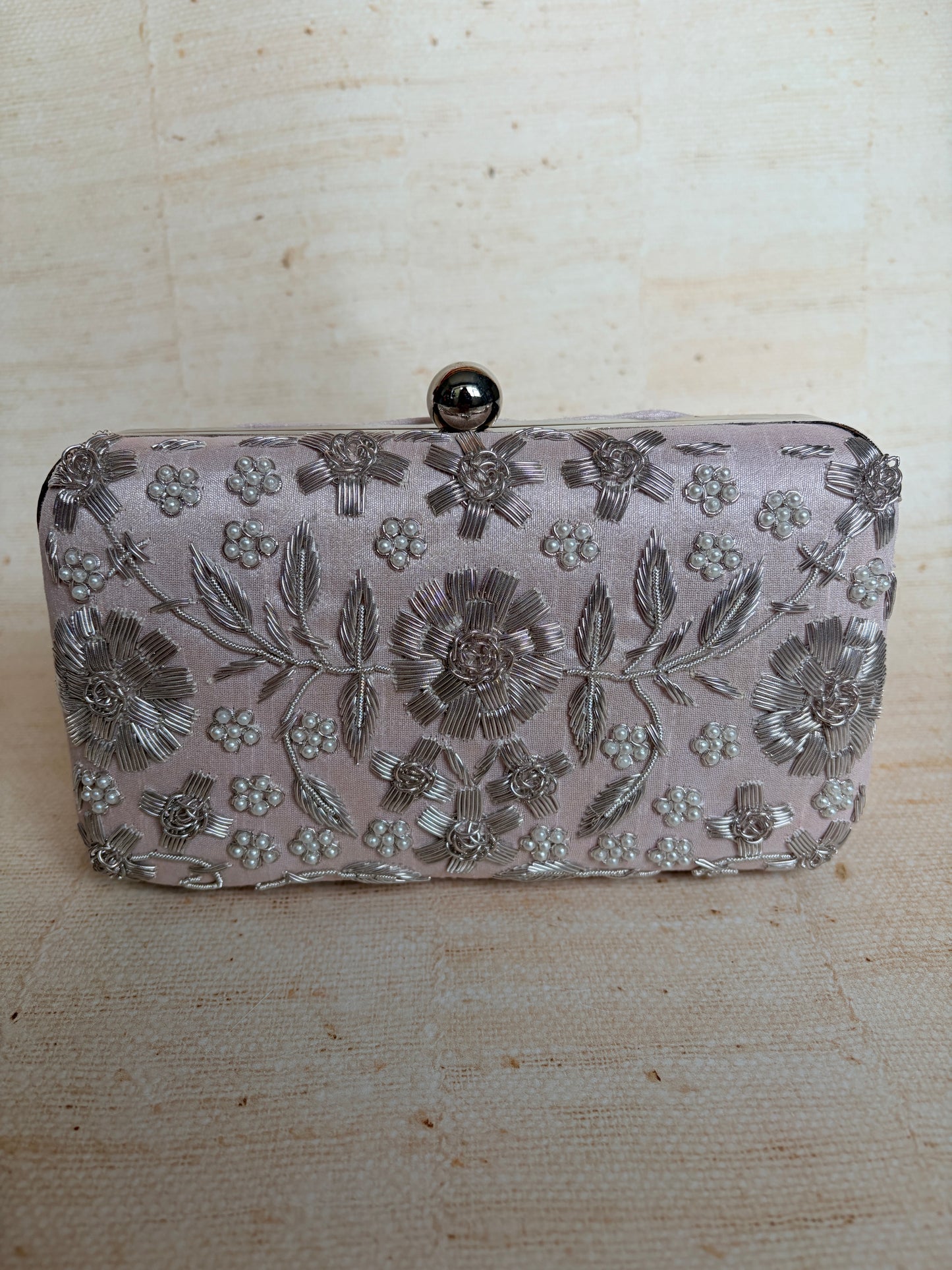 Alina (Rectangular Clutch) (Pale Pink Silver) (ST859)