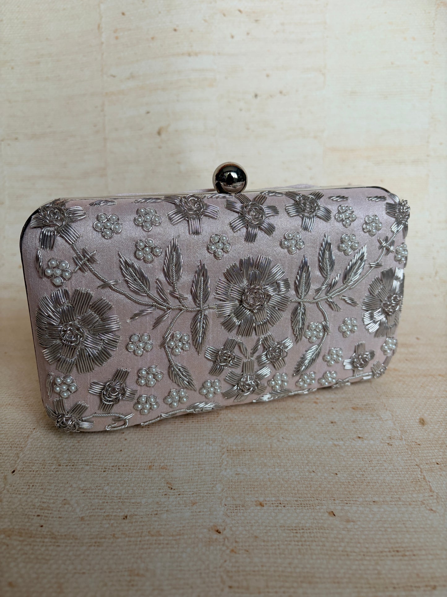 Alina (Rectangular Clutch) (Pale Pink Silver) (ST859)
