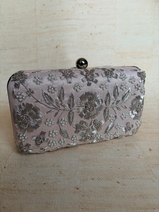 Alina (Rectangular Clutch) (Pale Pink Silver) (ST859)
