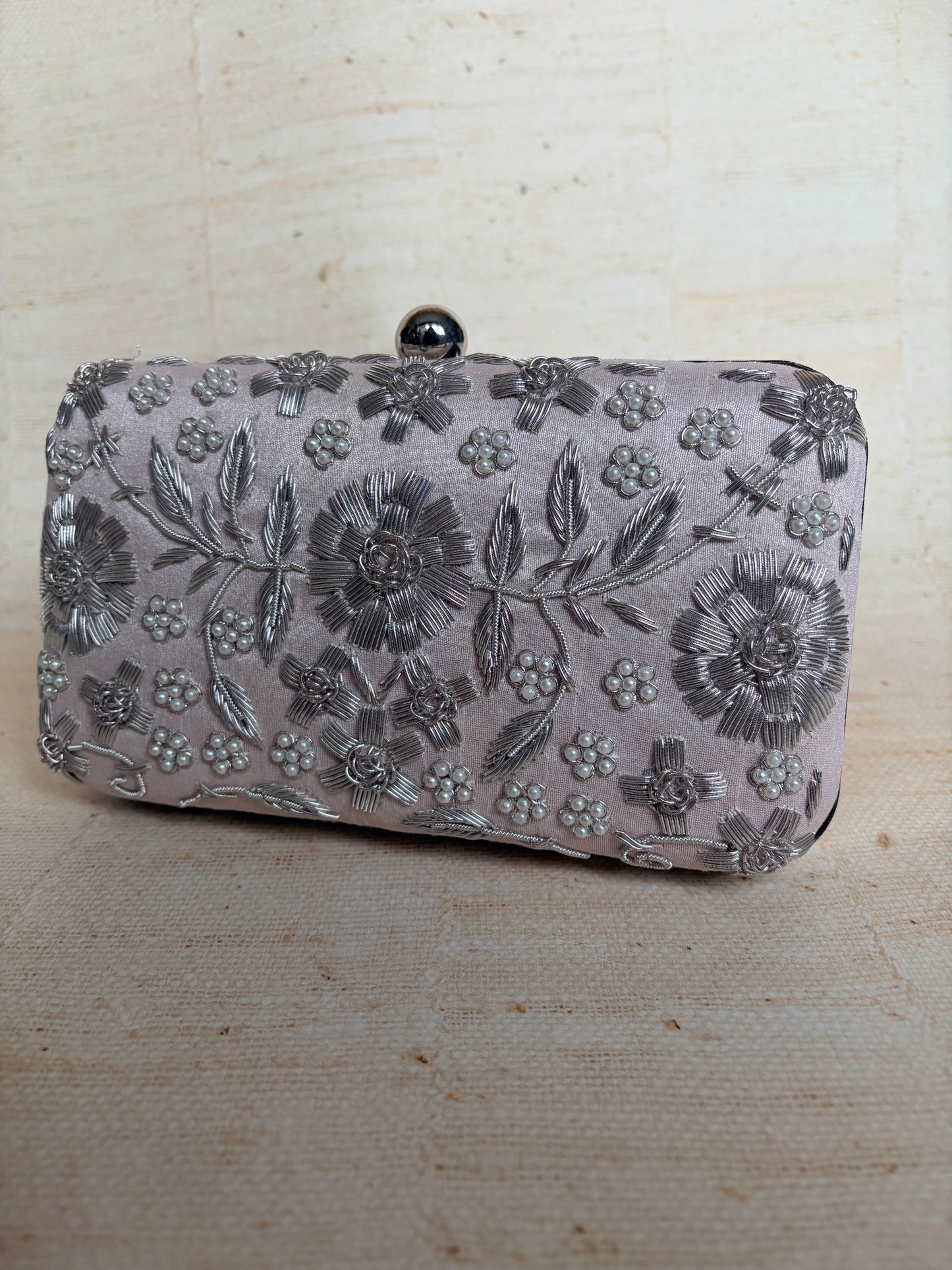 Alina (Rectangular Clutch) (Pale Pink Silver) (ST859)