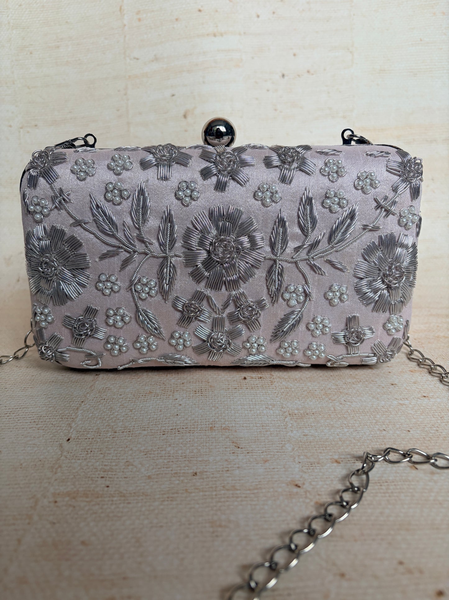 Alina (Rectangular Clutch) (Pale Pink Silver) (ST859)