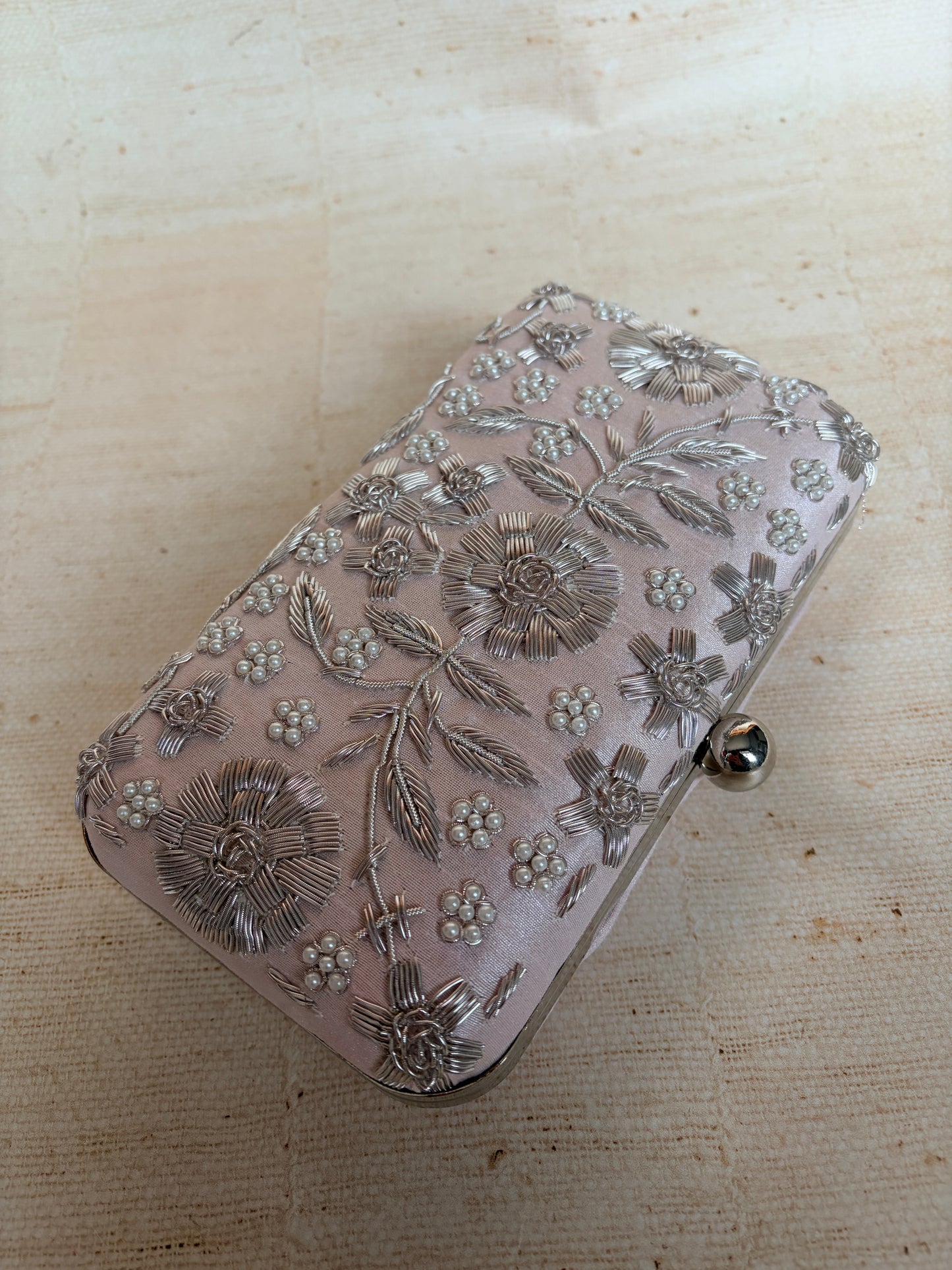 Alina (Rectangular Clutch) (Pale Pink Silver) (ST859)