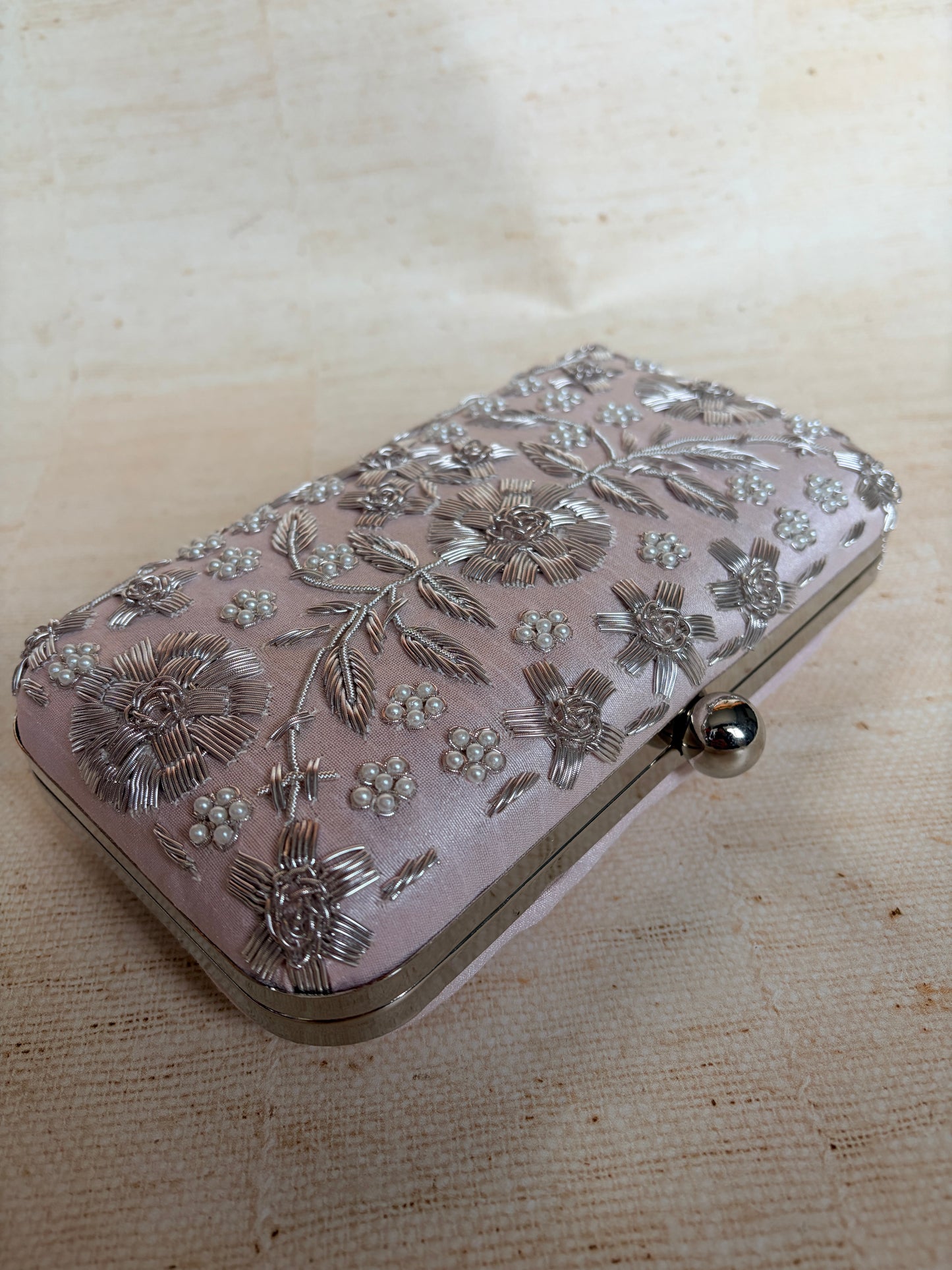 Alina (Rectangular Clutch) (Pale Pink Silver) (ST859)