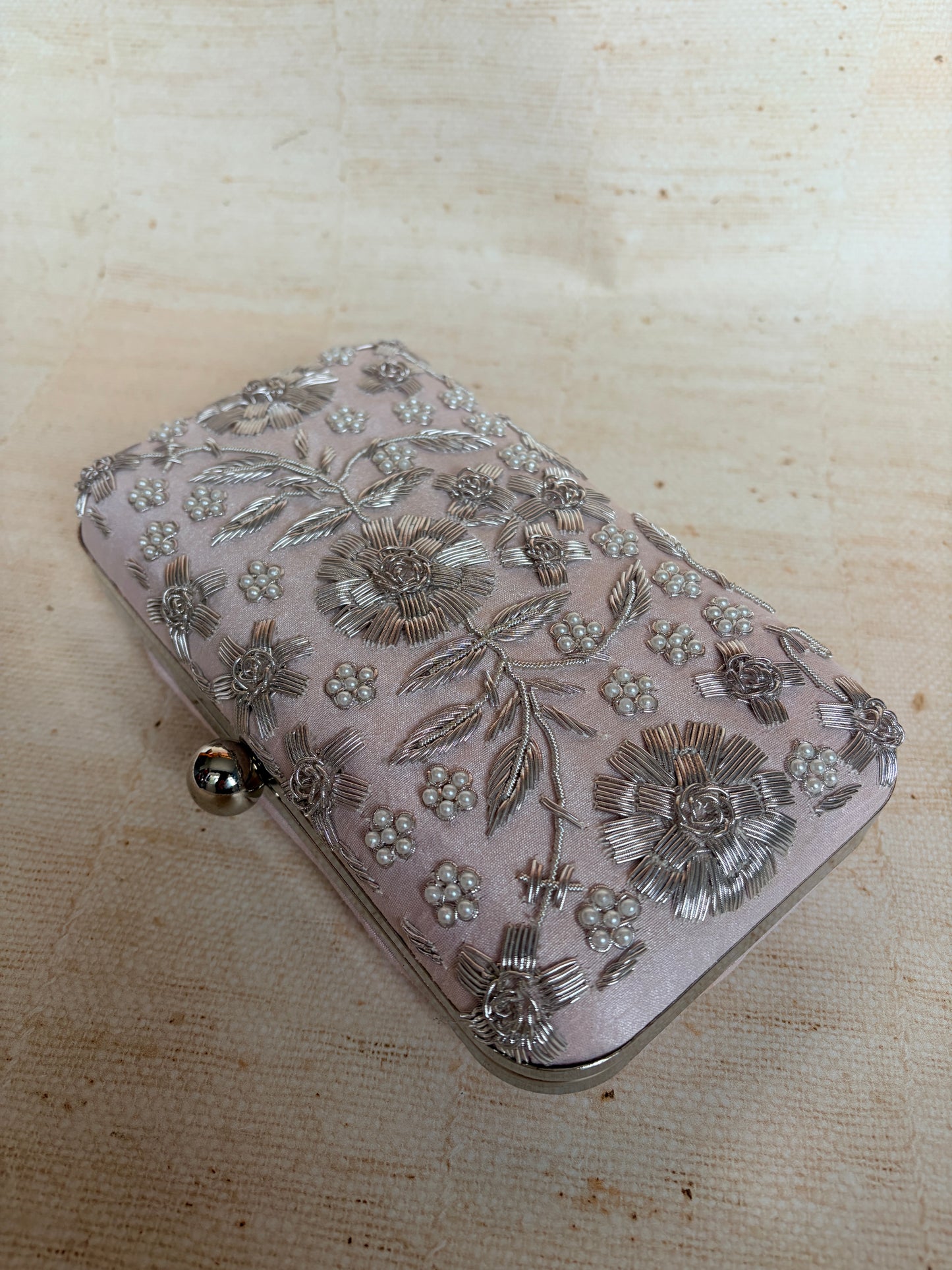 Alina (Rectangular Clutch) (Pale Pink Silver) (ST859)