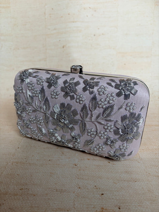 Alina (Rectangular Clutch) (Pink Silver) (ST859)