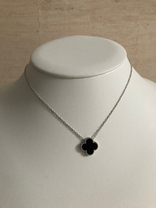 Black Single Clover Silver Necklace (ST919)