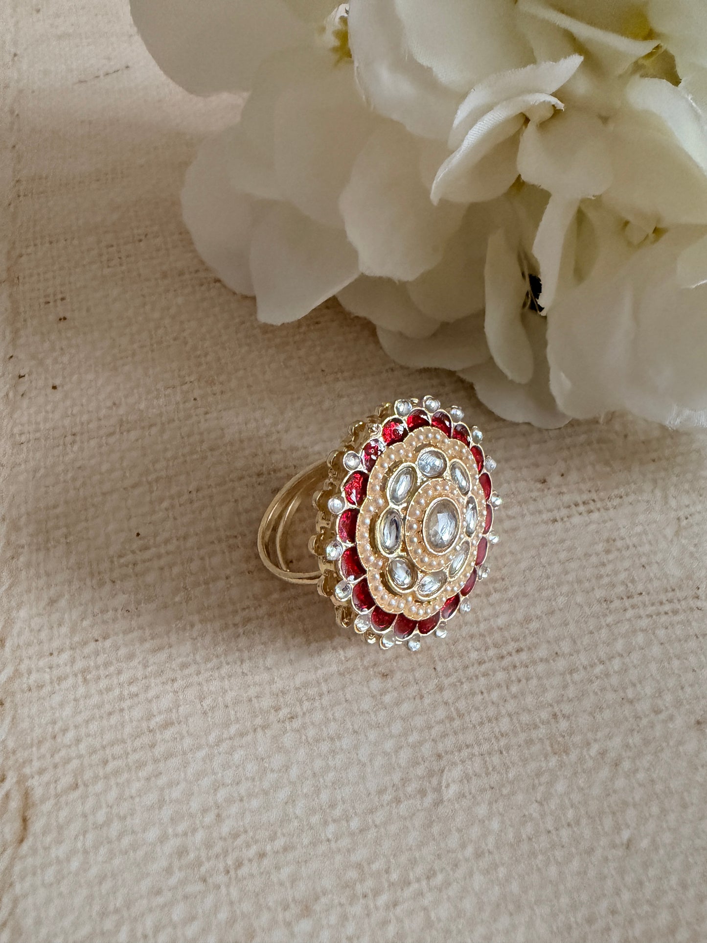 Riva Maroon Pearl Meenakari Gold Ring (ST1110)