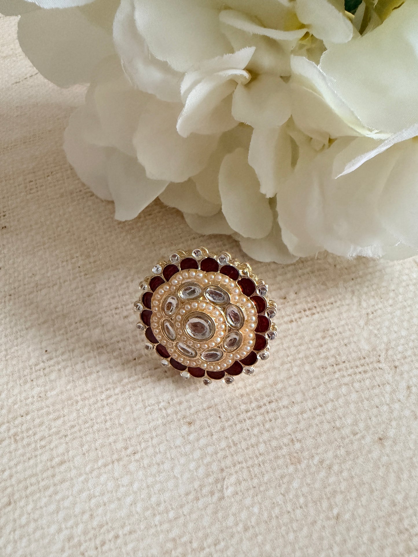Riva Maroon Pearl Meenakari Gold Ring (ST1110)