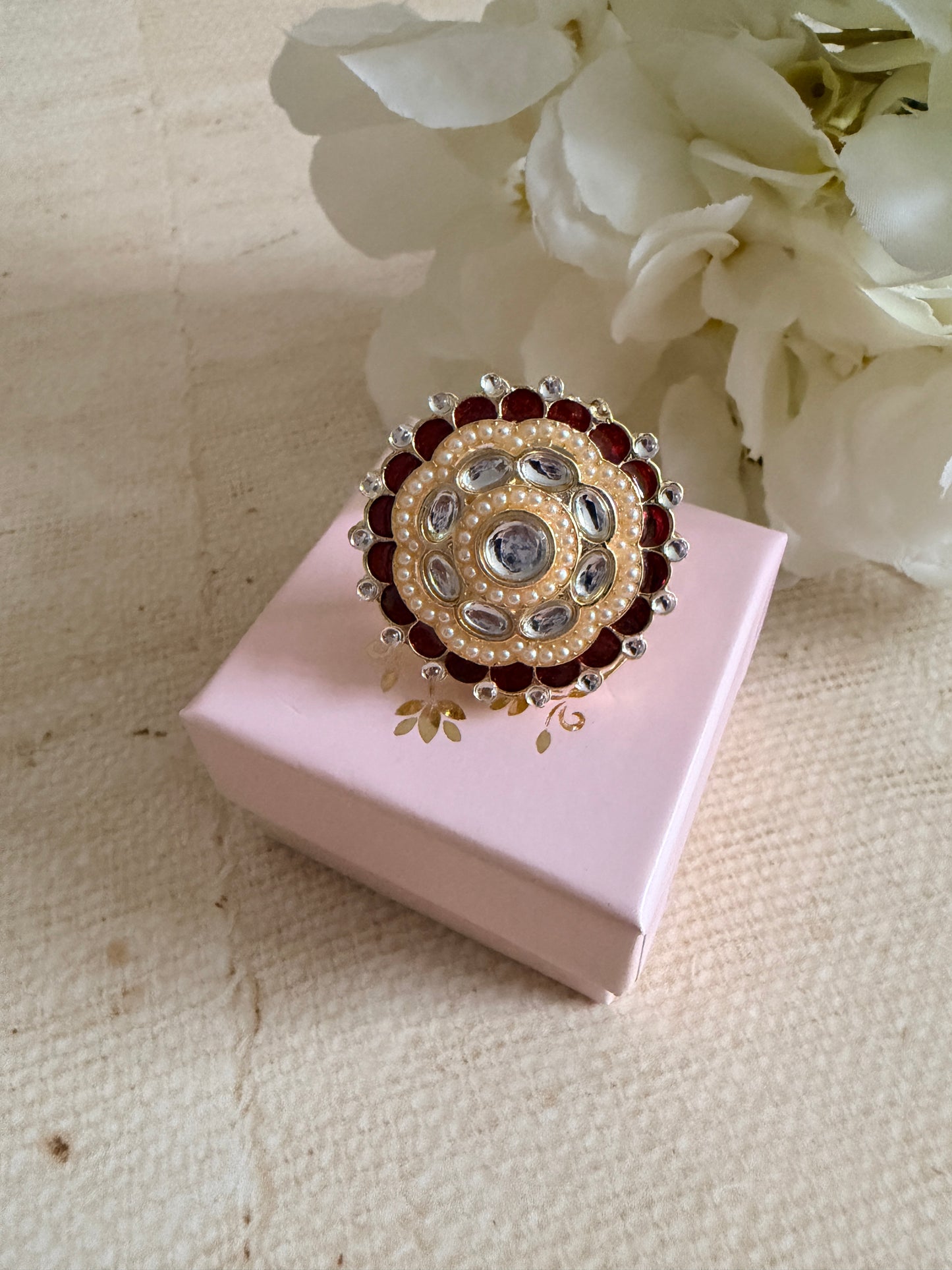 Riva Maroon Pearl Meenakari Gold Ring (ST1110)