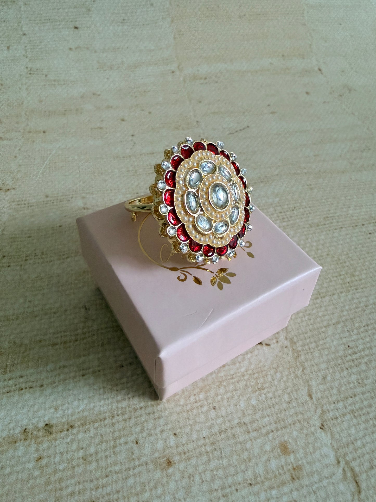 Riva Maroon Pearl Meenakari Gold Ring (ST1110)