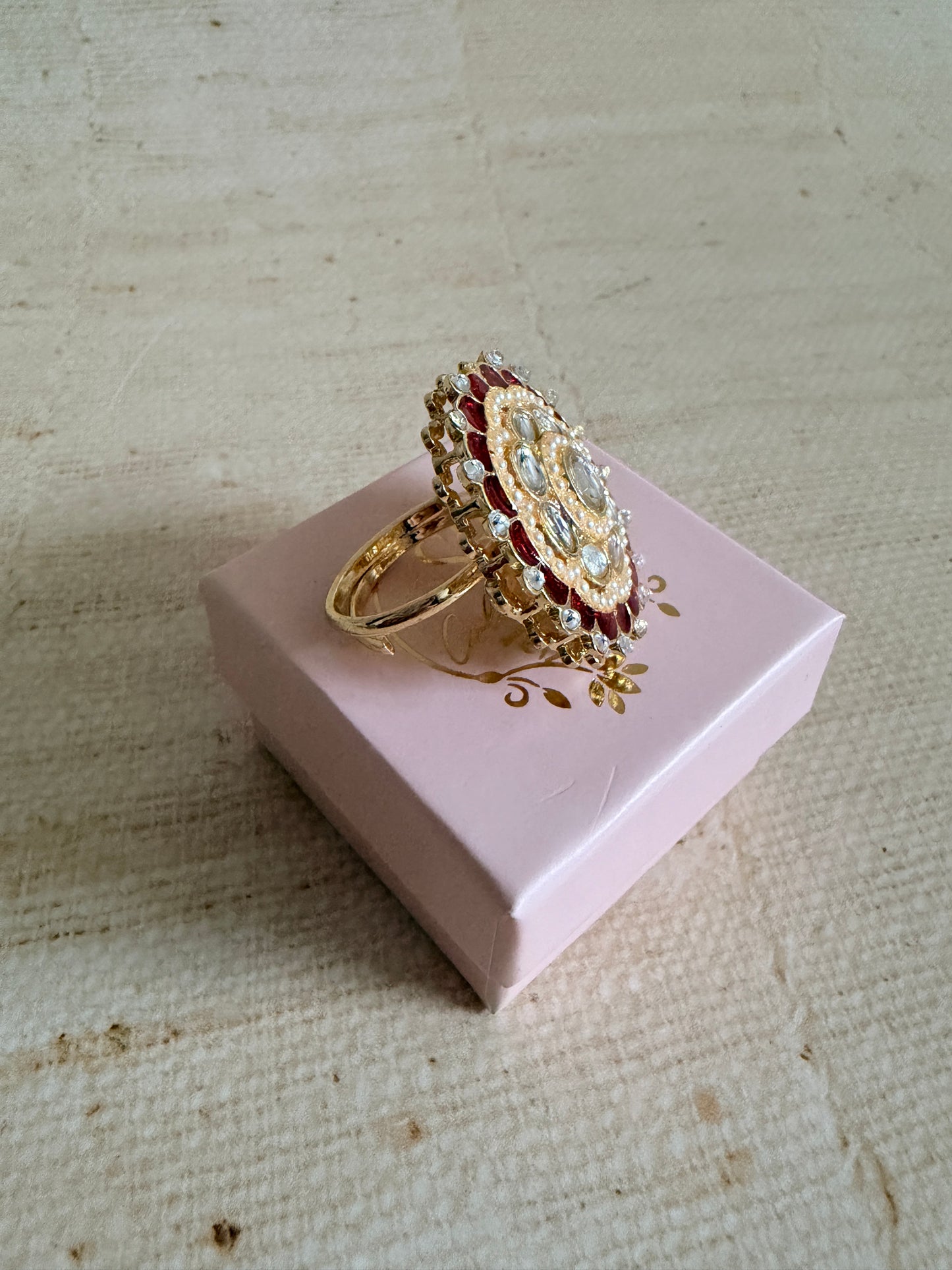 Riva Maroon Pearl Meenakari Gold Ring (ST1110)